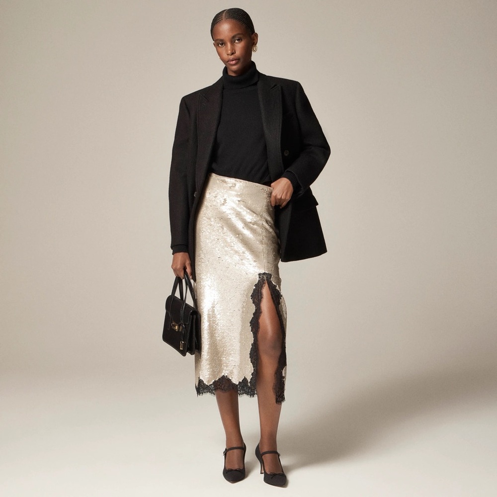 J.Crew Gwyneth lace-trim slip skirt with sequins CF747